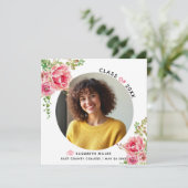 Faire-part Fleurs roses Classe de photo de graduation 2025 (Debout devant)