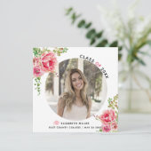 Faire-part Fleurs roses Classe de photo de graduation 2025 (Debout devant)