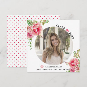 Faire-part Fleurs roses Classe de photo de graduation 2025