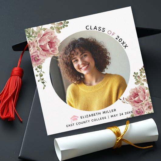 Faire-part Fleurs roses poussiéreuses Classe de 2023 graduati