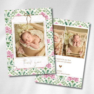 Faire-part Fleurs roses romantiques avec noeud doré pour phot