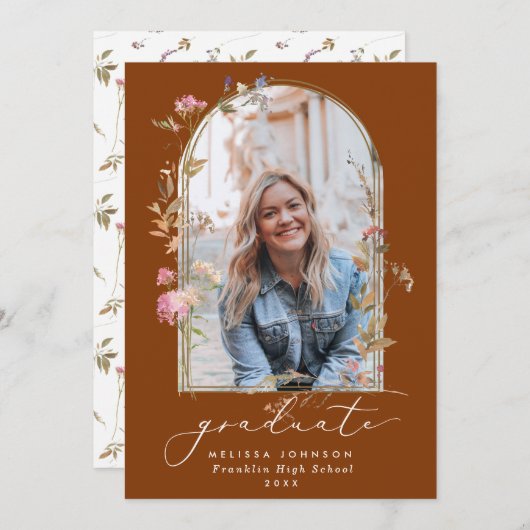 Faire-part Fleurs sauvages Arche Tomette Photo Remise de dipl (Devant / Derrière)