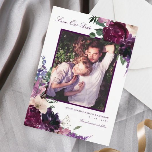 Faire-part Fleurs violettes luxuriantes | Photo romantique Sa