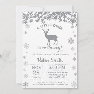 Faire-part Flocon de Neige Baby Shower Cerf Hiver