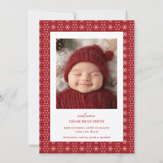 Faire-part Flocon de neige blanc rouge Noël bébé