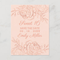 Faire-part floral artistique en rose et or rose