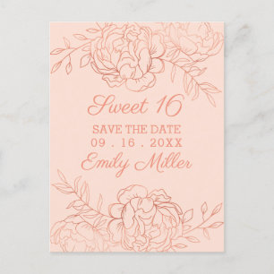 Faire-part floral artistique en rose et or rose