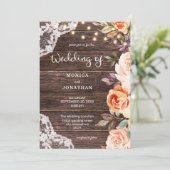 Faire-part floral avec dentelle de bois, rose et p (Debout devant)