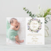 Faire-part Floral Baby 2 Photo Gold Merci naissance (Debout devant)