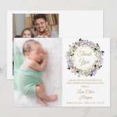 Faire-part Floral Baby 2 Photo Gold Merci naissance (Devant / Derrière)
