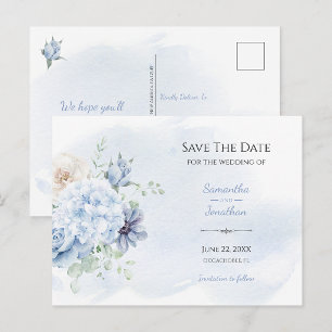 Faire-part floral bleu poussiéreux Enregistrer l