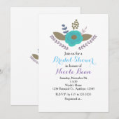 Faire-part floral bleu sarcelle et feuilles botani (Devant / Derrière)