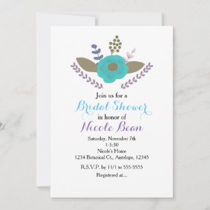 Faire-part floral bleu sarcelle et feuilles botani