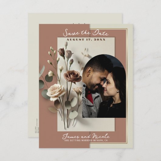 Faire-part floral botanique moderne Mousse au Moka (Devant / Derrière)