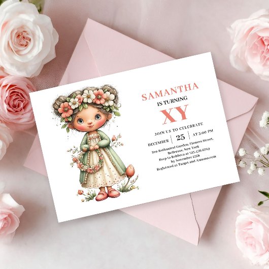 Faire-part floral de naissance de petite fille fée