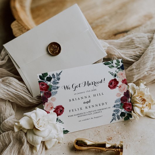 Faire-part Floral Elopement de la marine rose de B