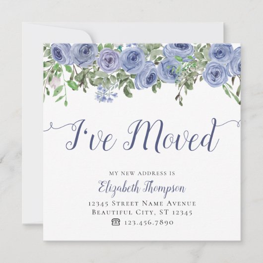 Faire-part Floral J'Ai Déménagé Nouvelle Adresse Blue Rustic (Devant)