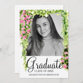Faire-part Floral Moderne Élégant Script Graduation Photo (Devant / Derrière)