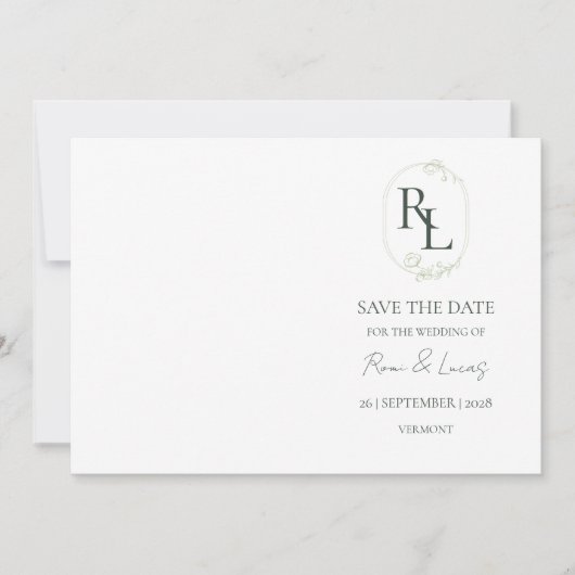 Faire-part Floral Monogramme Couple Photo Mariage Enregistrer (Devant)