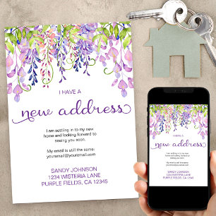 Faire-part Floral Purple Wisteria J'ai une nouvelle adresse M
