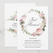Faire-part Floral Rose Blanc Juste Marié Elopement (Devant / Derrière)