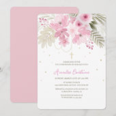 Faire-part floral rose pour baptême (Devant / Derrière)