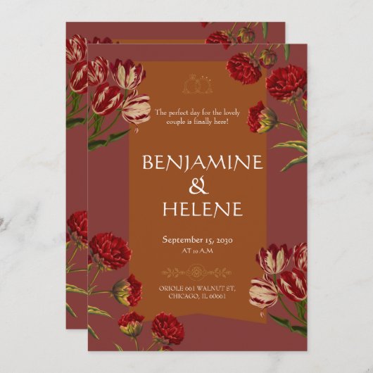 Faire-part floral rouge Bourgogne (Devant / Derrière)