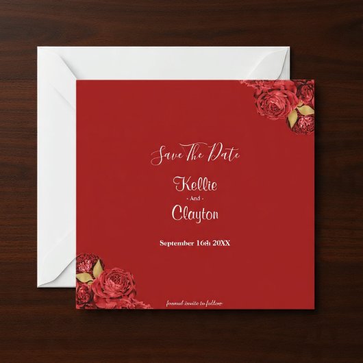 Faire-part Floral Rouge Et Or