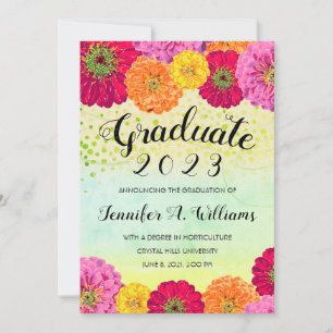 Faire-part Floral Zinnia Aquarelle brillante 2023 Diplômé