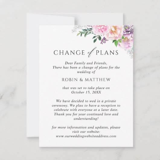 Faire-part Florales Joyeuses, Changement de plans Mariage (Devant)
