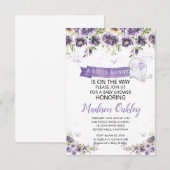 Faire-part Florales Violettes Un Petit Baby shower De Lapin A (Devant / Derrière)