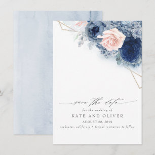 Faire-part Flore bleu et rose pâle et bleu poussiéreux Enregi
