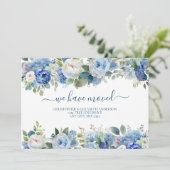 Faire-part Flore d'aquarelle bleu blanc Déménager Nouvelle ma (Debout devant)