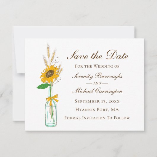 Faire-part Flore Rustique Mariage De Tournesol Enregistrer La (Devant)