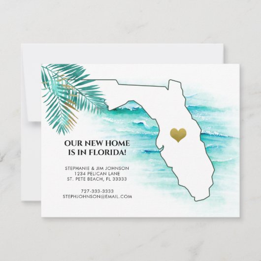 Faire-part Florida State Gold Heart Palm Feuilles Nouvelle ma (Devant)