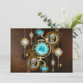 Faire-part Fond rouillé Steampunk avec verres turquoise (Debout devant)