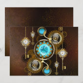 Faire-part Fond rouillé Steampunk avec verres turquoise (Devant / Derrière)