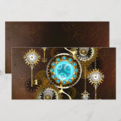 Faire-part Fond rouillé Steampunk avec verres turquoise (Devant / Derrière)