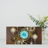 Faire-part Fond rouillé Steampunk avec verres turquoise (Debout devant)