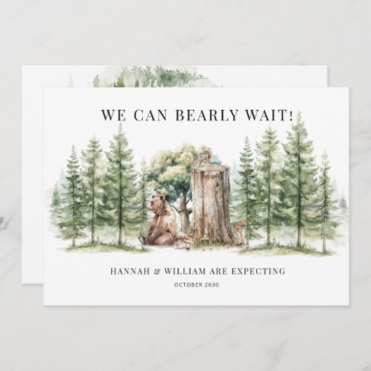 Faire-part Forêt rustique de l'ours des bois (Devant / Derrière)