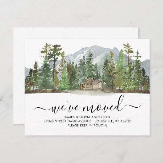 Faire-part Forêt rustique Nous avons déménagé Nouvelle Maison (Devant / Derrière)