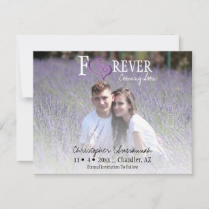 Faire-part FOREVER Enregistrez la date Cœurs violets liés
