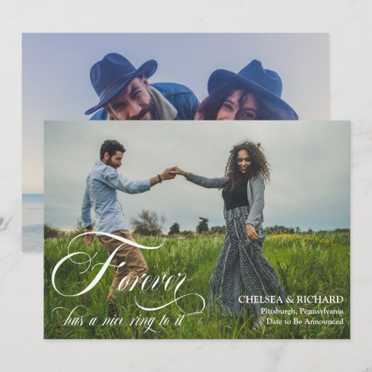 Faire-part Forever Has a Nice Ring to It 2 Photo Fiançailles (Devant / Derrière)