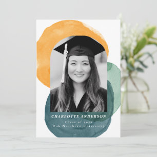 Faire-part Formes d'aquarelle Abstraites Graduation Turquoise