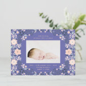 Faire-part Frame floral violet clair Photo naissance bébé (Debout devant)