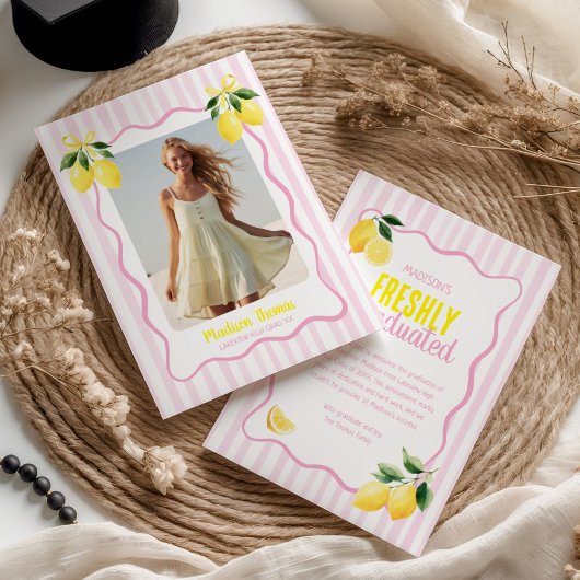 Faire-part Freshly Graduated Lemon Pink Stripes Graduation