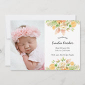 Faire-part Fruit d'agrumes jaunes | Naissance florale moderne (Devant)