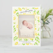 Faire-part Fruits de citron jaune aquarelle photo bébé naissa (Debout devant)