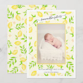 Faire-part Fruits de citron jaune aquarelle photo bébé naissa (Devant / Derrière)
