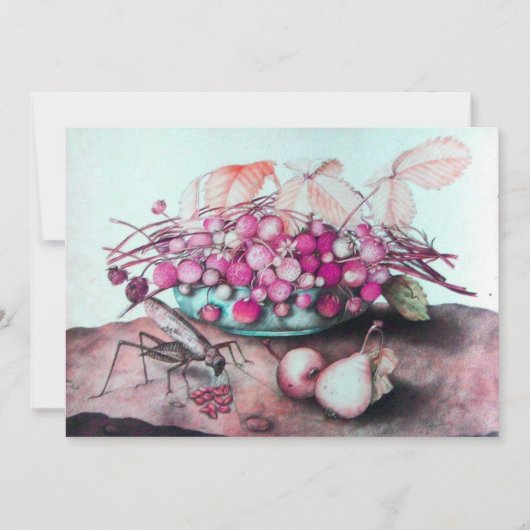 Faire-part FRUITS DE SAISON / FRAISES, POIRES Fuchsia rose (Devant)